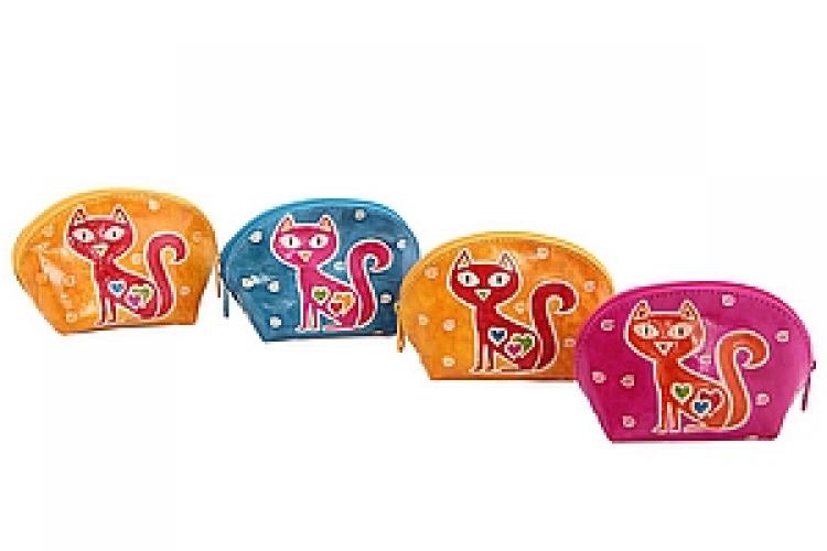 Кошелек под мелочь  ручной принт натуральная кожа "Кошки" уп.4 шт. №3