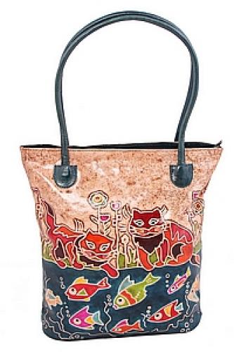 Сумка натуральная кожа ручной принт №63