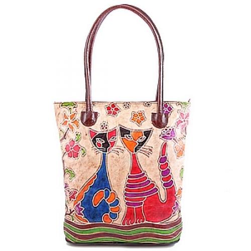 Сумка натуральная кожа ручной принт №79