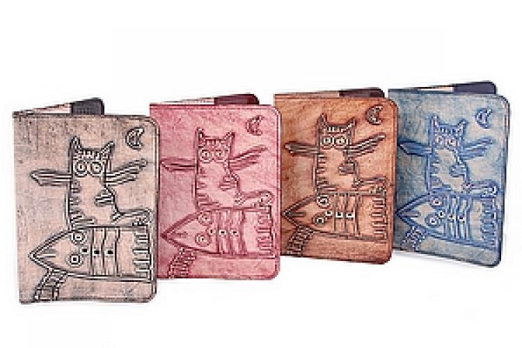 Обложка для паспорта натуральная кожа ручной принт №73