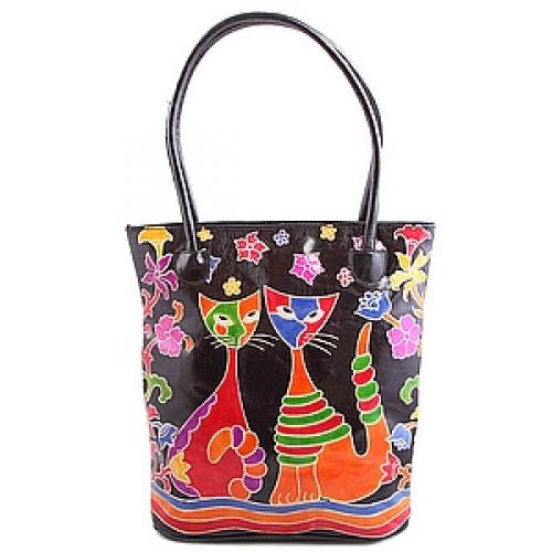 Сумка натуральная кожа ручной принт №66