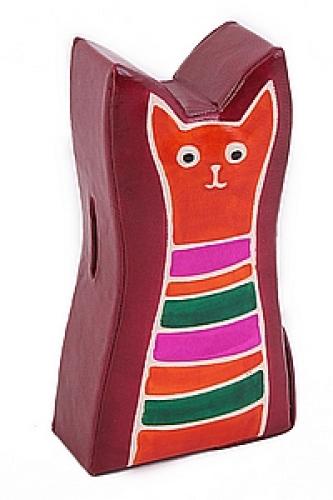 Копилка под мелочь натуральная кожа ручной принт "Кошка" №106