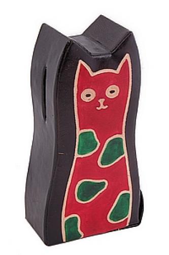 Копилка под мелочь натуральная кожа  ручной принт"Кошка" №71