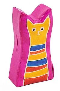 Копилка под мелочь натуральная кожа ручной принт "Кошка" №179