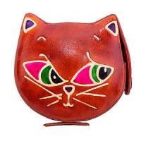 Копилка под мелочь  натуральная кожа  ручной принт "Кошка" №141