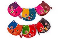 Кошелек под мелочь ручной принт  натуральная кожа "Кошки" уп./6шт №87