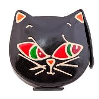 Копилка под мелочь  натуральная кожа  ручной принт "Кошка" №104