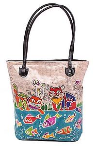 Сумка натуральная кожа ручной принт №47