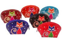 Кошелек под мелочь  ручной принт натуральная кожа "Кошки" уп./6шт №9