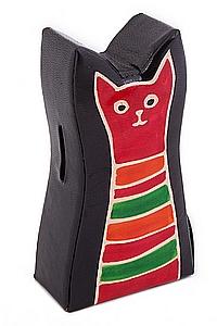 Копилка под мелочь натуральная кожа ручной принт "Кошка" №113