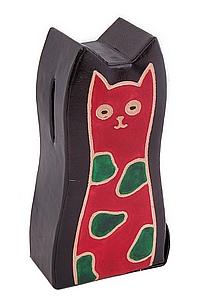 Копилка под мелочь натуральная кожа  ручной принт"Кошка" №71