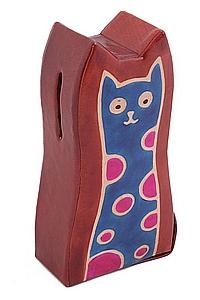 Копилка под мелочь натуральная кожа ручной принт "Кошка" №147